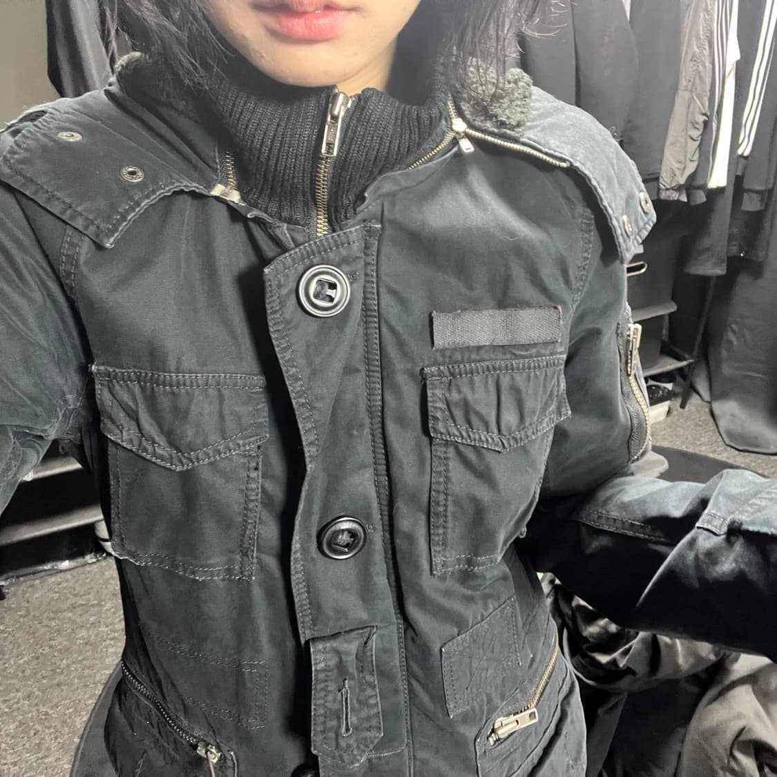 Fake fur hood high neck filed jacket 상품이미지2