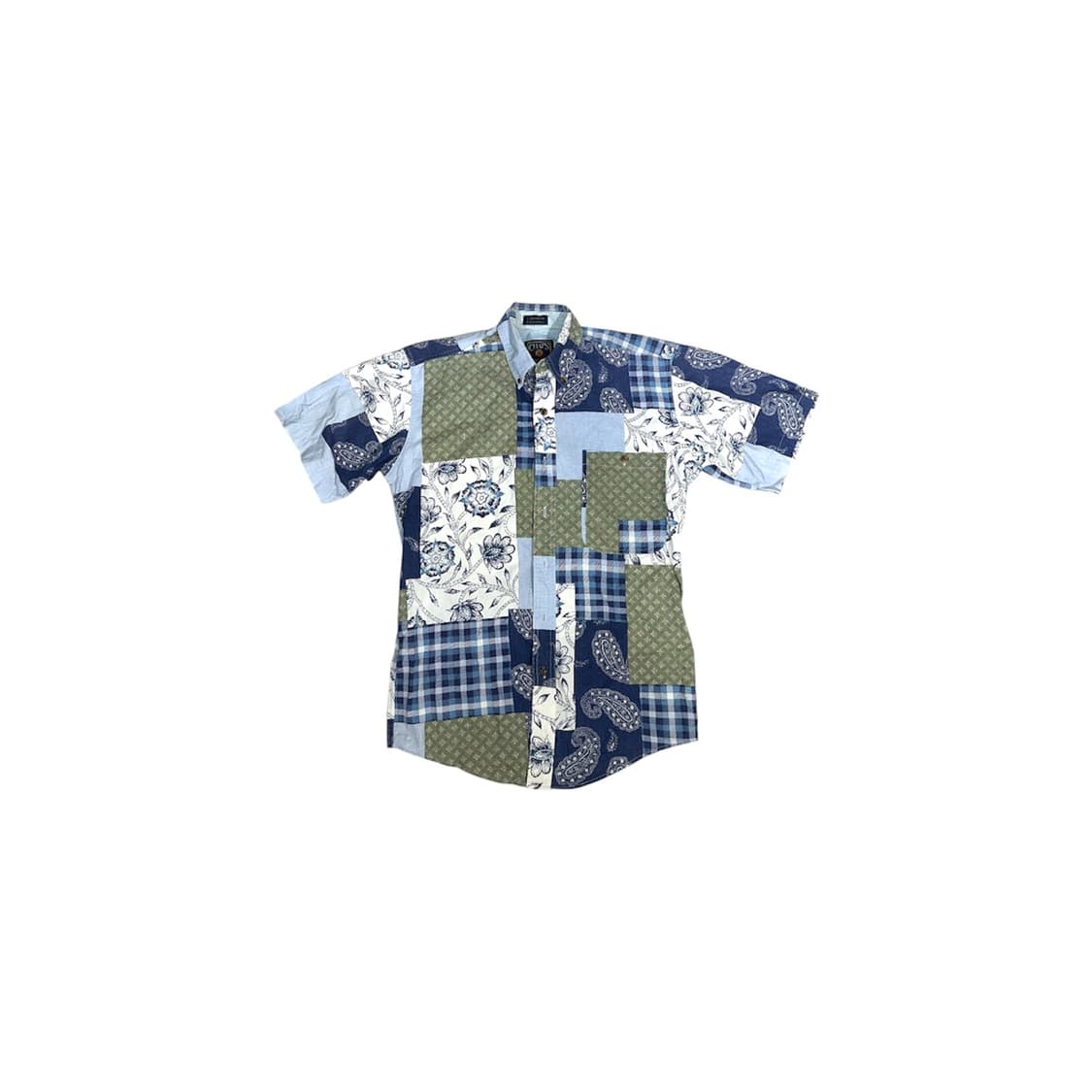 빈티지 블루 패턴 카라 오버핏 반팔티 S 상품이미지4