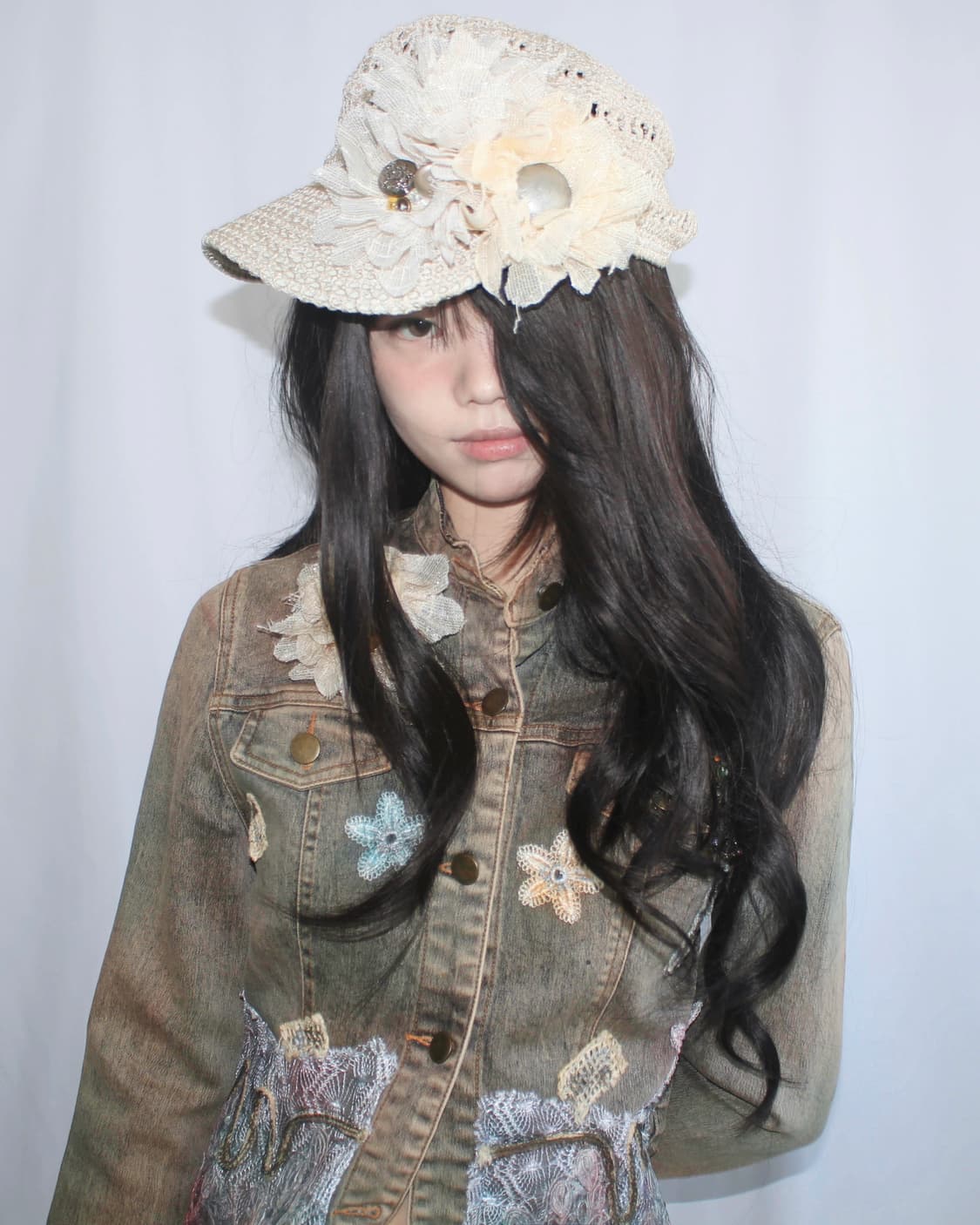 3 flower-corsage brooch+ivory net cap 상품이미지1