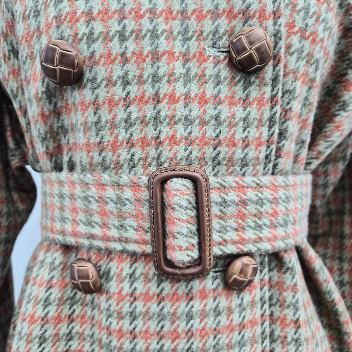 오렌지 카키 하운드투스 체크 울 벨티드 숏코트 상품이미지7