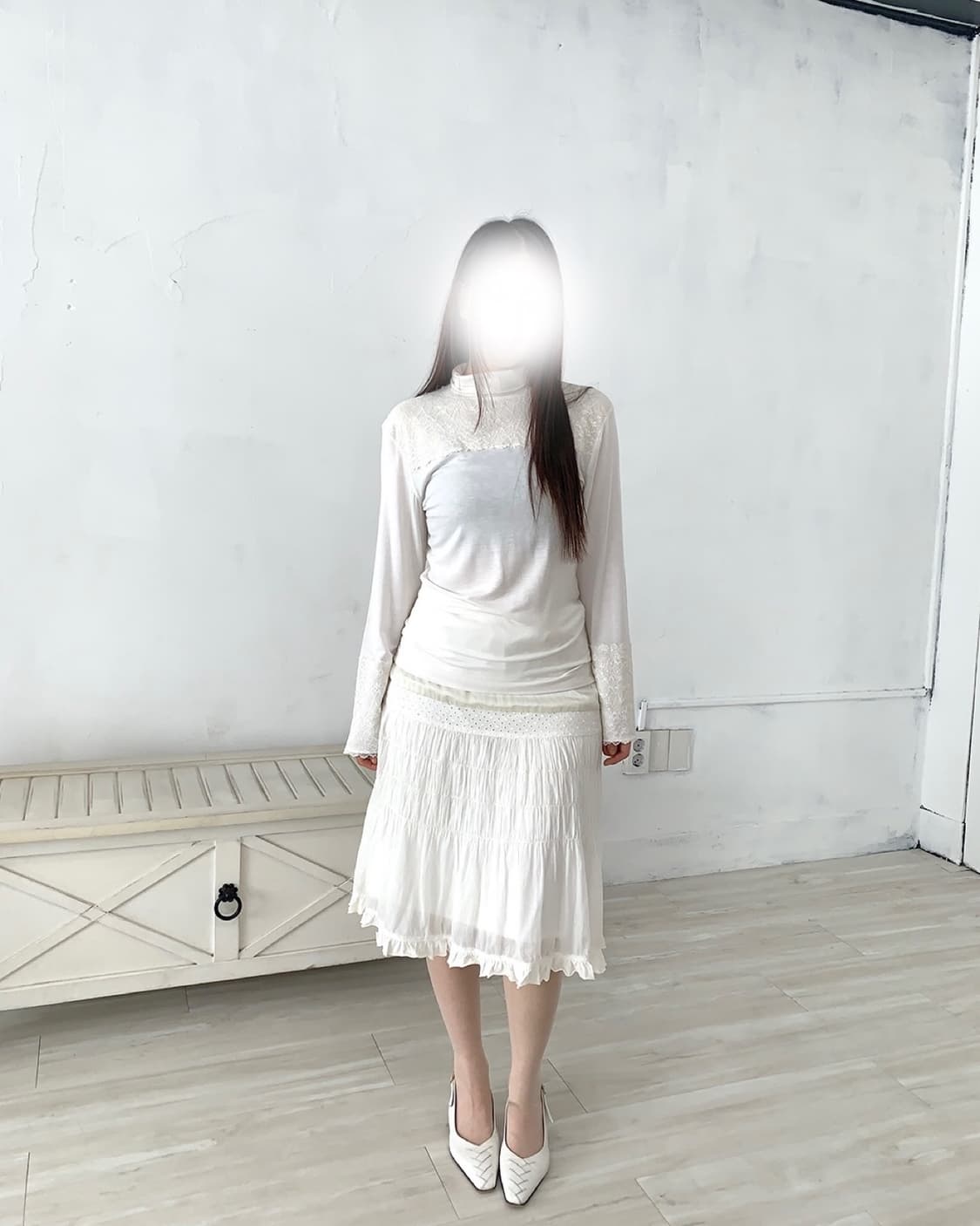 Ivory Embroidered Tiered Skirt 상품이미지6