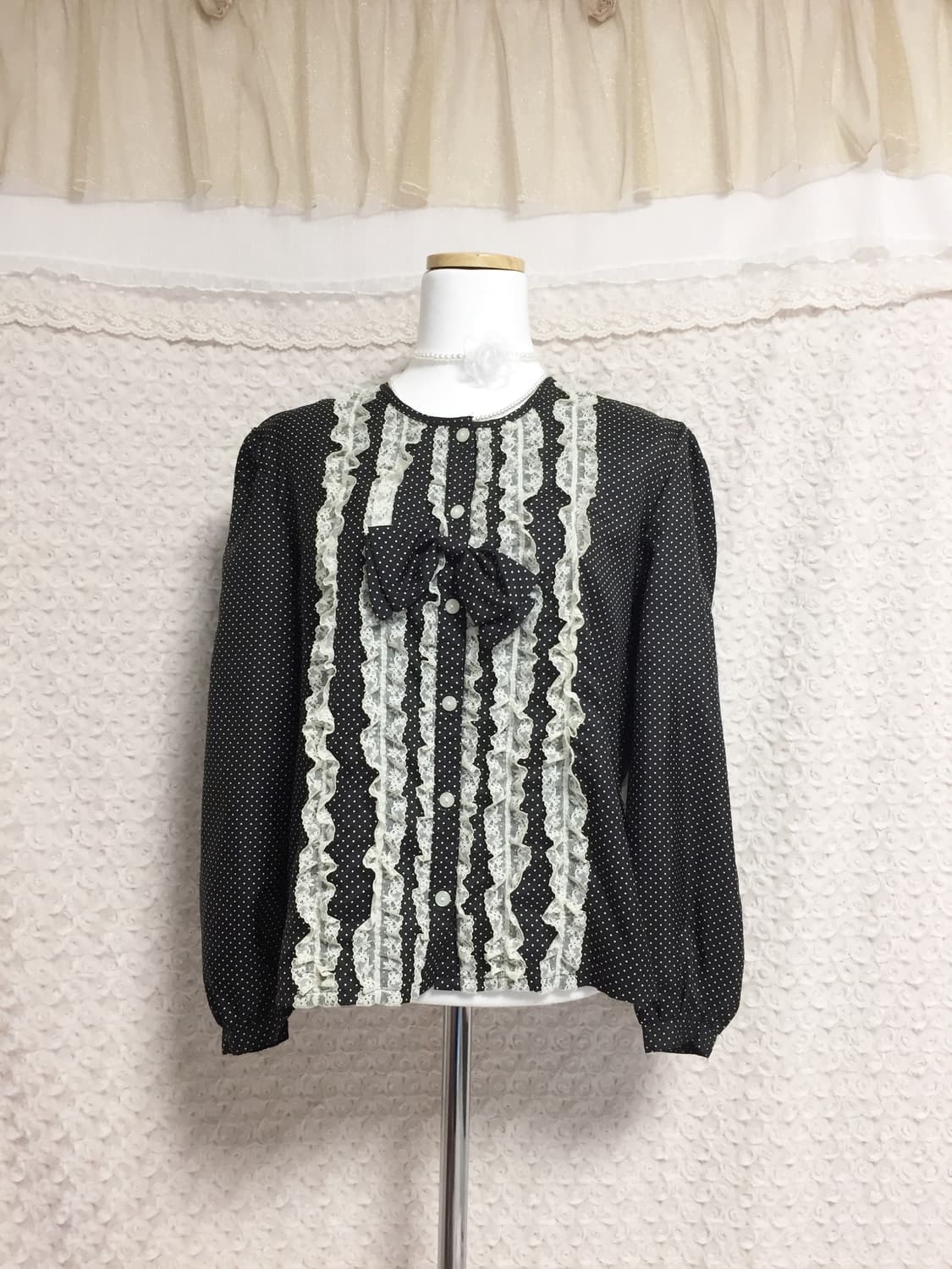 빈티지 도트 리본 블라우스 상품이미지3