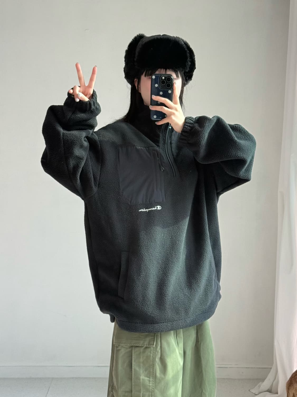 챔피온 블랙 후리스 반집업 상품이미지2