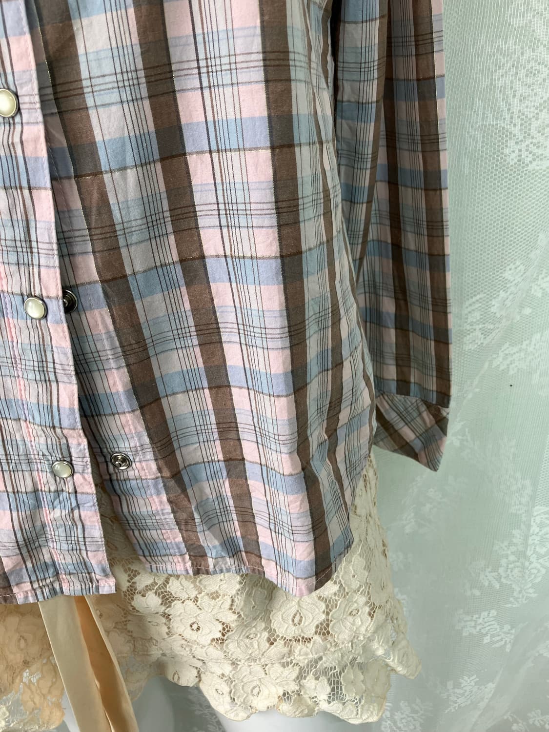 빈티지 핑크 체크 셔츠 1123 모리걸 y2k 스트릿 갸루 펑키 일본빈티 상품이미지4