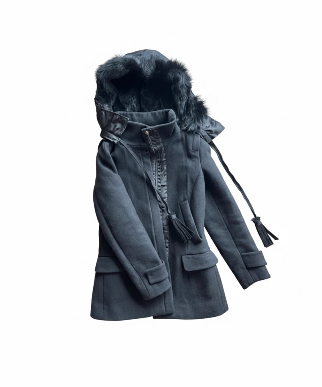 프라다 블랙 퍼 트리밍 울 코트 40 상품이미지1