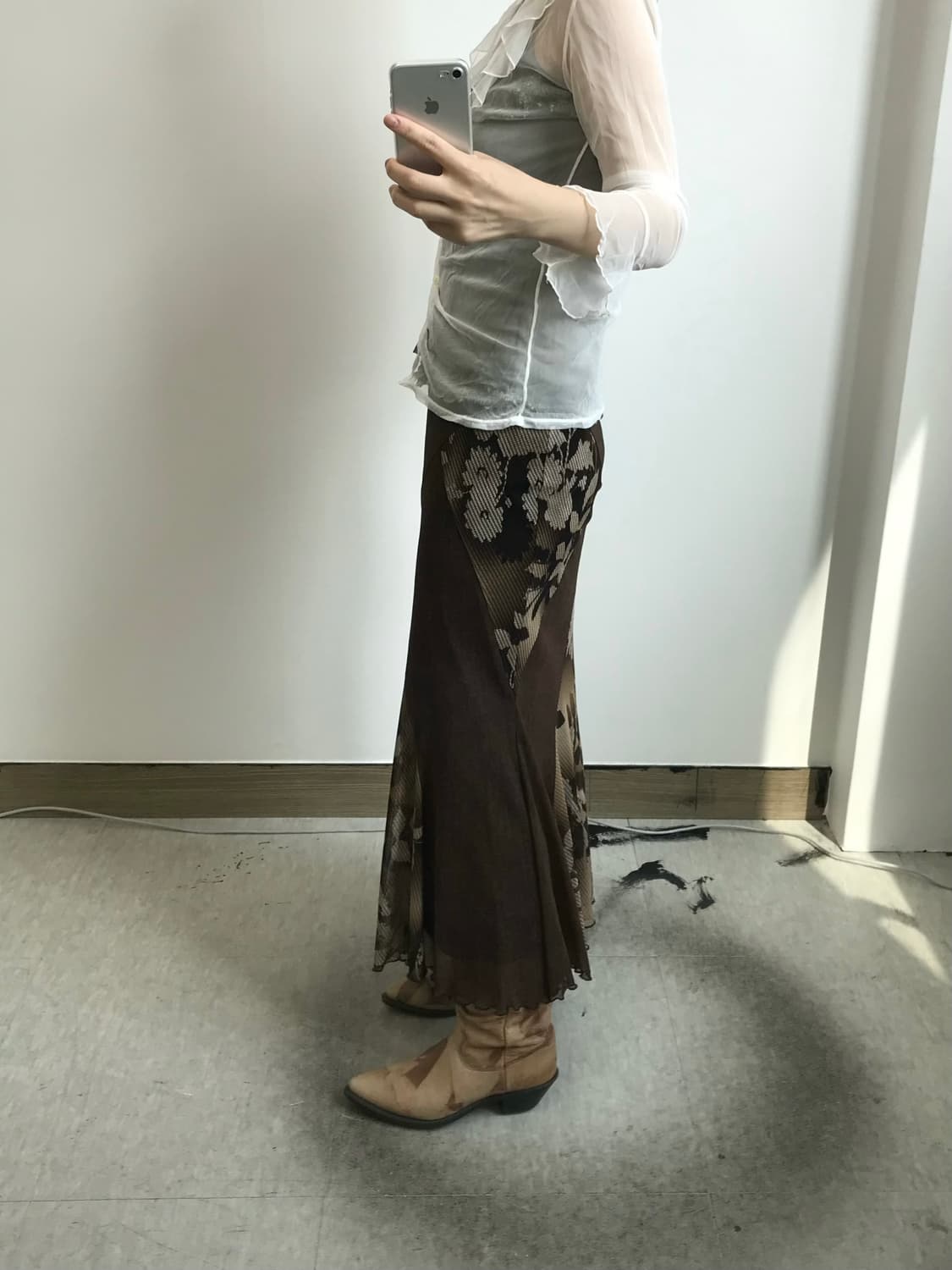 빈티지 플라워 배색 스커트 상품이미지2