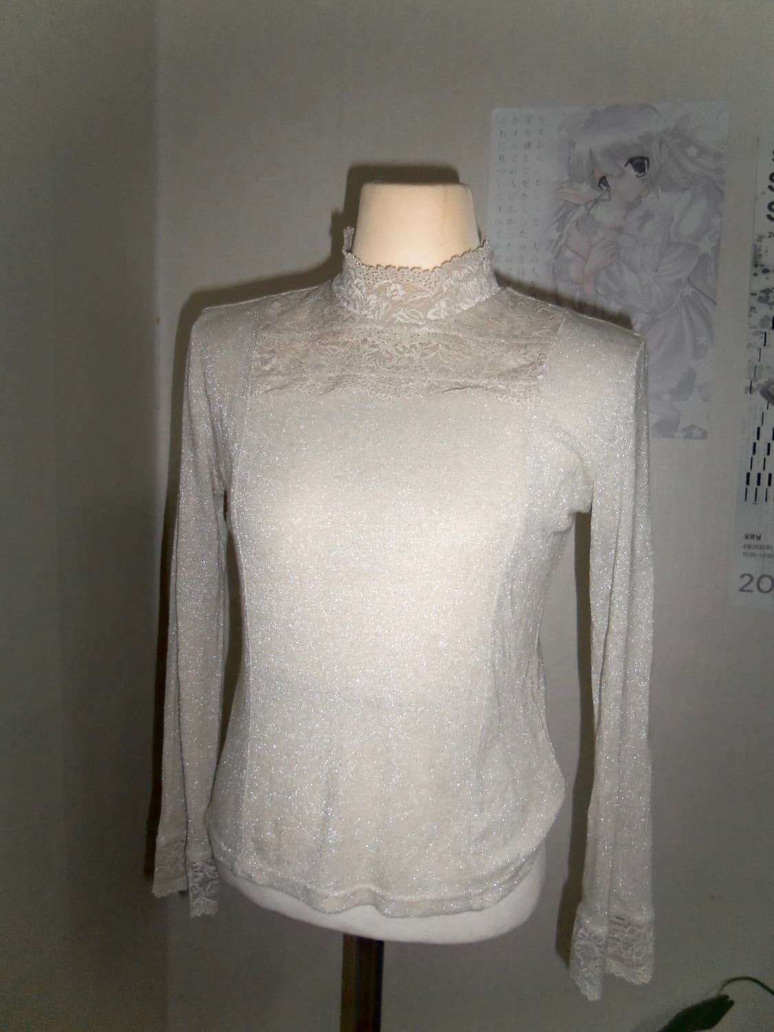 Glitter Lace High Neck Top 상품이미지2