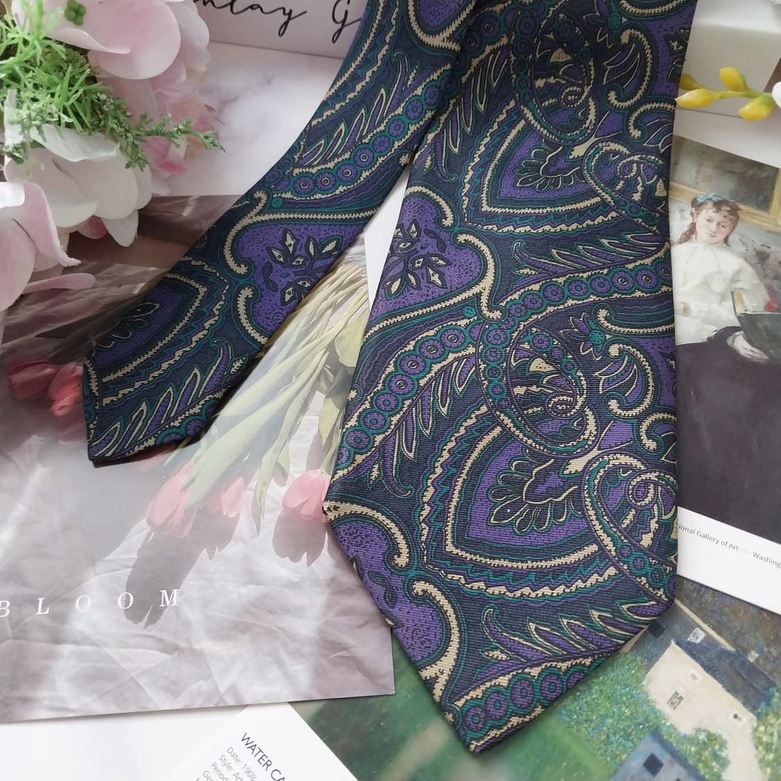 아쿠아스큐텀 실크 퍼플 페이즐리 넥타이 8.3cm A+등급 K1145
 상품이미지4