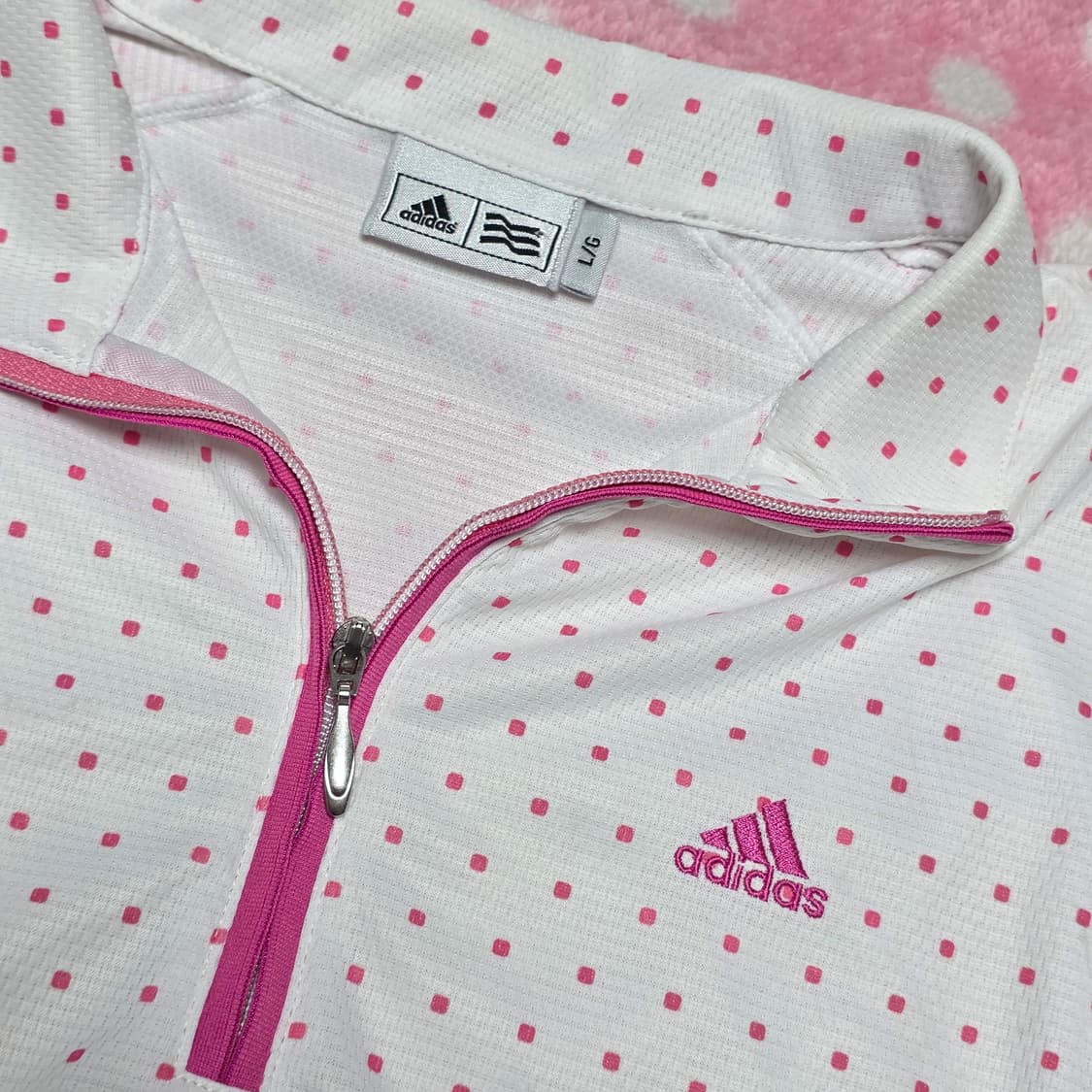 아디다스 일본판)희귀매물 핑크 도트 땡땡이 히메갸루 반팔카라티 상품이미지2