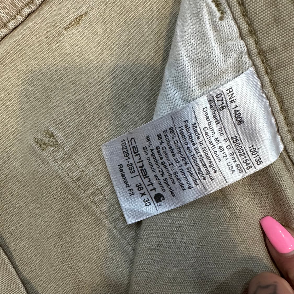 칼하트 라이트 베이지 코튼 카펜터 워크 팬츠(38) 상품이미지6