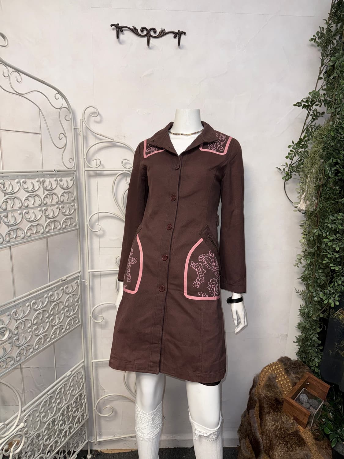 Max&Co pink brown western floral coat  상품이미지6