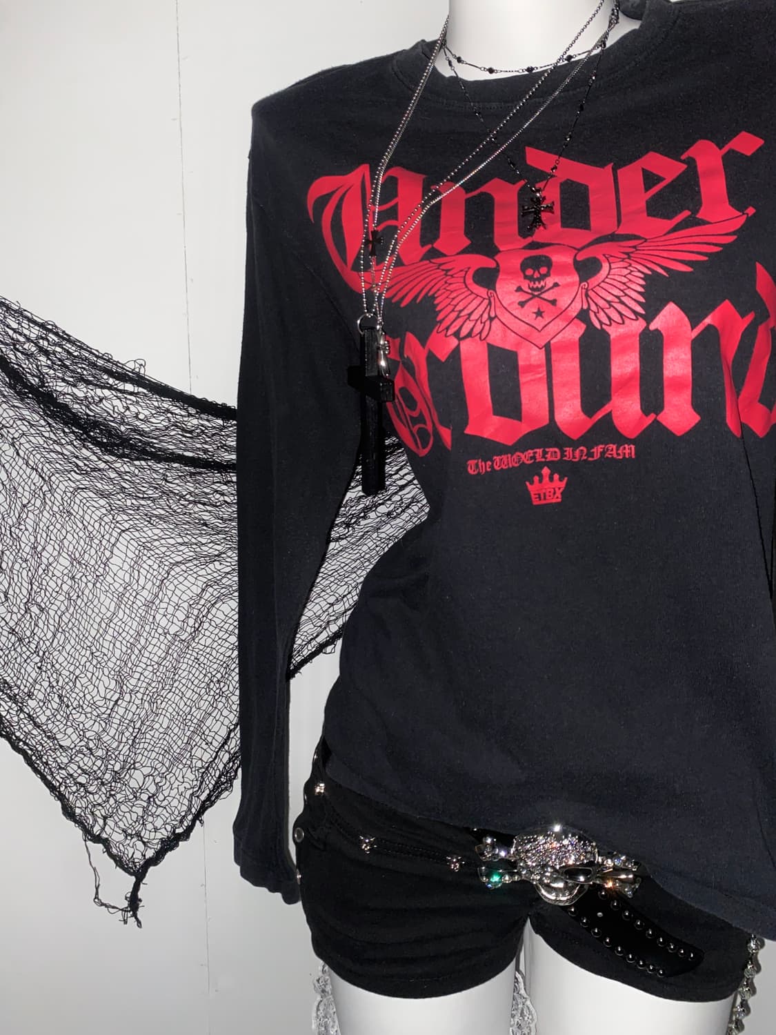 펑크 y2k 스컬 날개 롱슬리브 ໒꒱ 상품이미지3