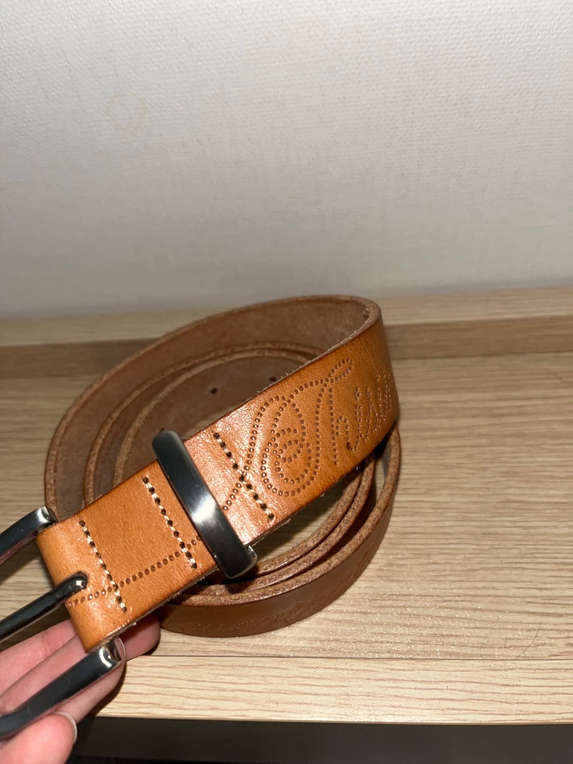 디스이즈네버댓 Dot Leather Belt Beige 상품이미지1