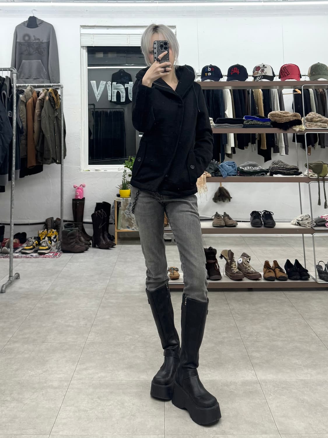 Plus One 사선 후드 집업 상품이미지7