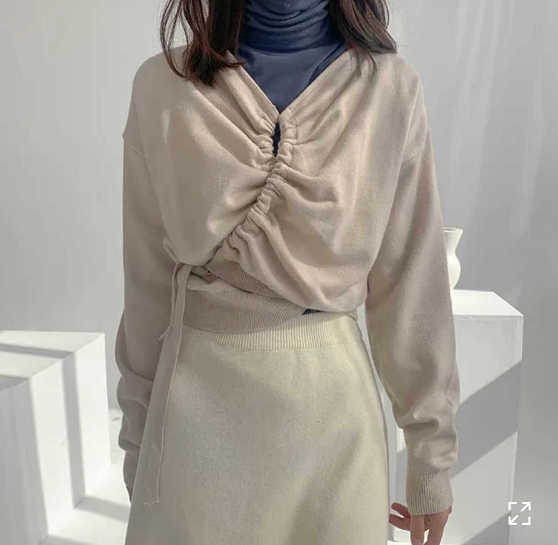 울 셔링 랩니트 가디건 블랙 상품이미지1