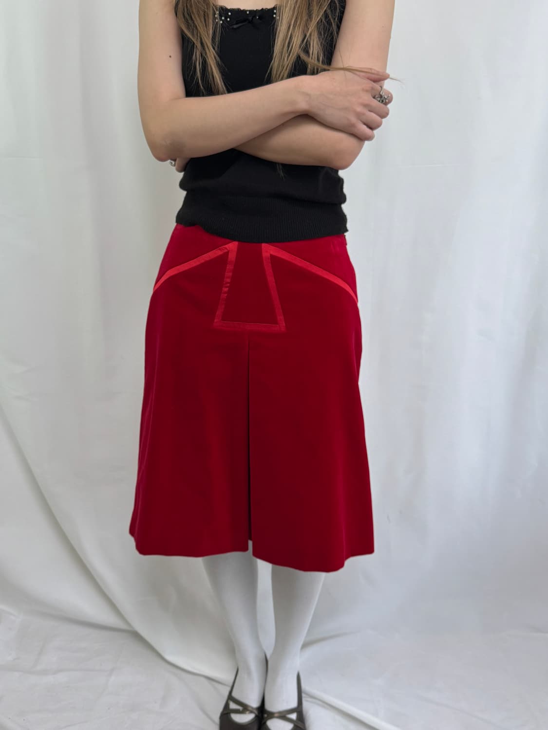 앤디앤뎁 레드 벨벳 스커트 상품이미지1