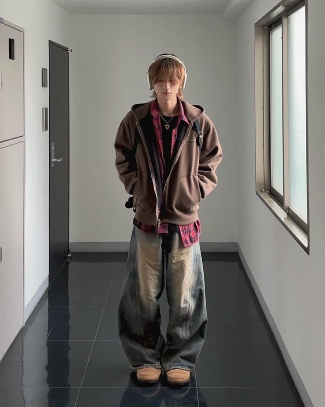 브라운 기모 펀칭포켓 후드집업 상품이미지4