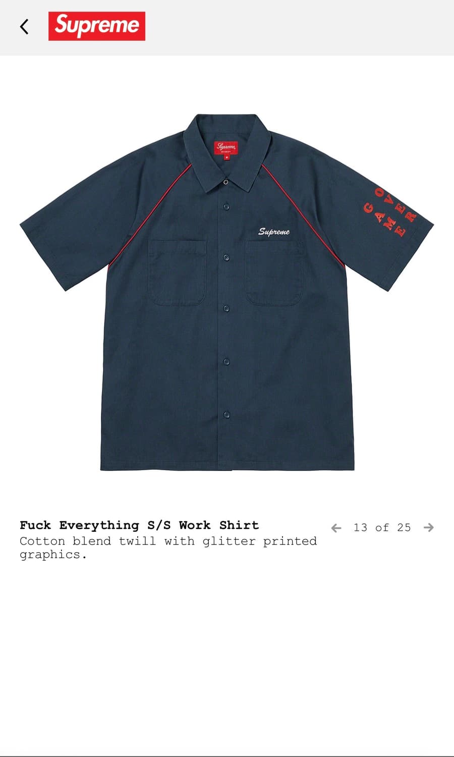 Supreme Fuck Everything S/S Work Shirt 상품이미지1