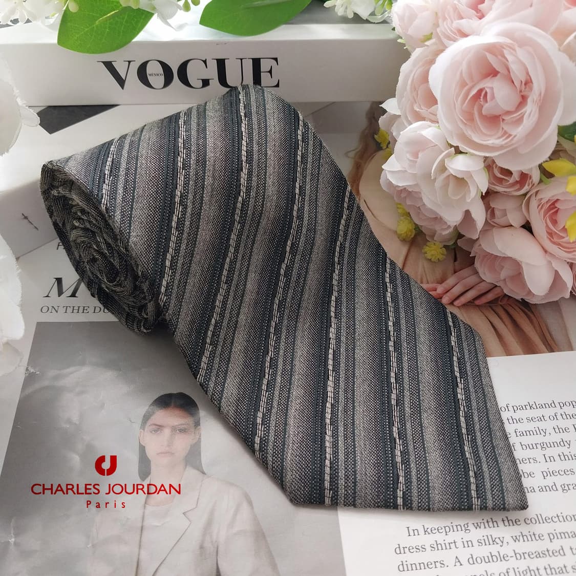 샤를주르당 실크 울 혼방 스트라이프 넥타이 9.7cm A+등급 K1985 상품이미지2