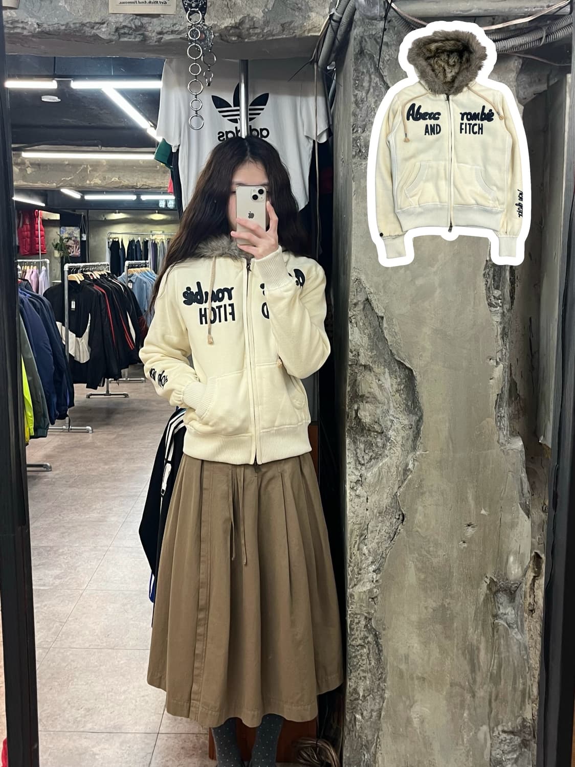 아베크롬비 투웨이 퍼 후드집업 아이보리 M #csz2459 상품이미지1