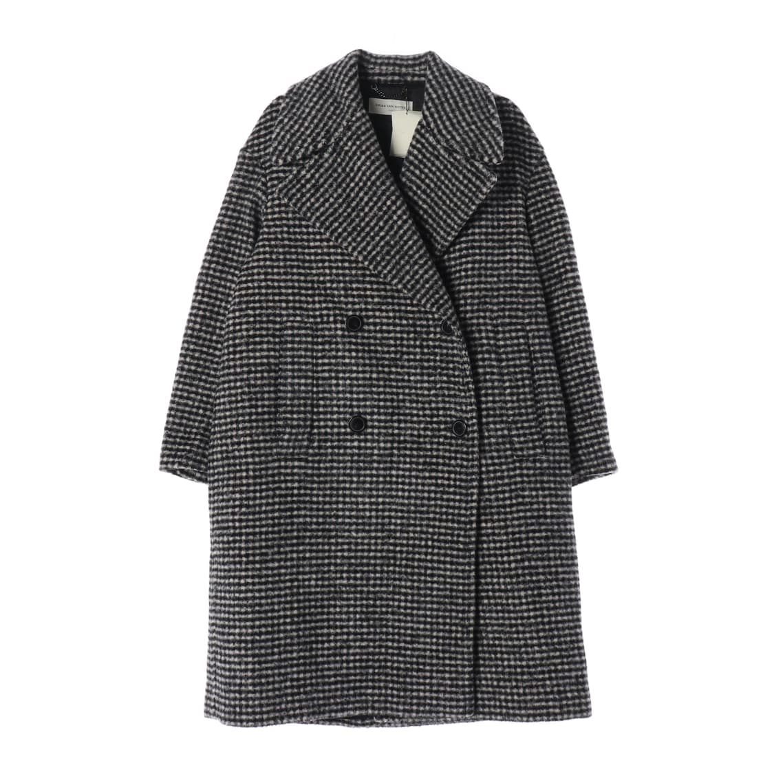 (새상품) 드리스반노튼 체크 패턴 울 블렌드 모헤어 롱 코트 상품이미지1