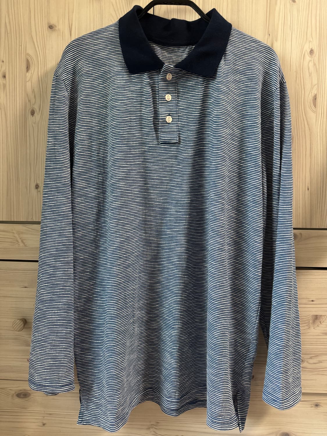 프레클 박시 핏 버튼 폴로 셔츠 네이비 스트라이프 상품이미지7