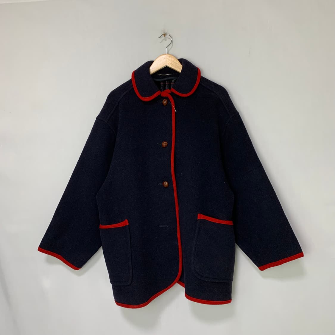 버버리 빈티지 네이비 버튼 울 코트 레드 포인트 상품이미지1