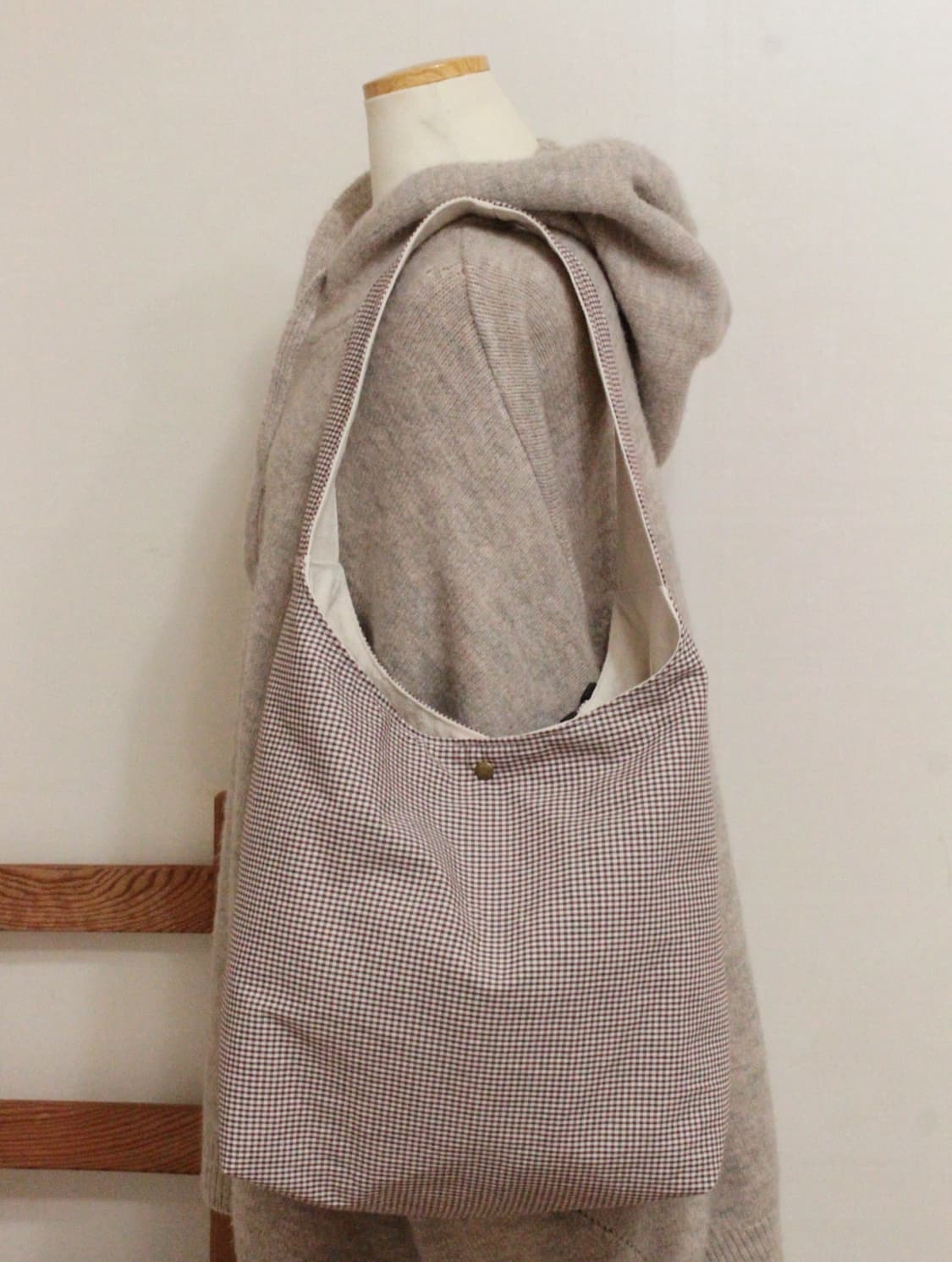 핸드메이드 브라운체크 가방 원핸들백 상품이미지6