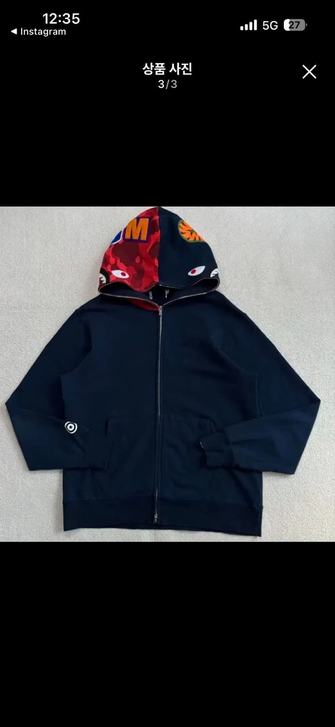 베이프 적계,네이비 정품 m 샤크후드 상품이미지1