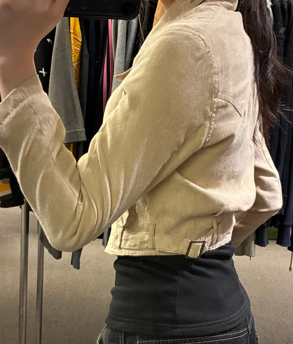 OS)LB-03 빈티지 여성 베이지 스웨이드 크롭 자켓 상품이미지2