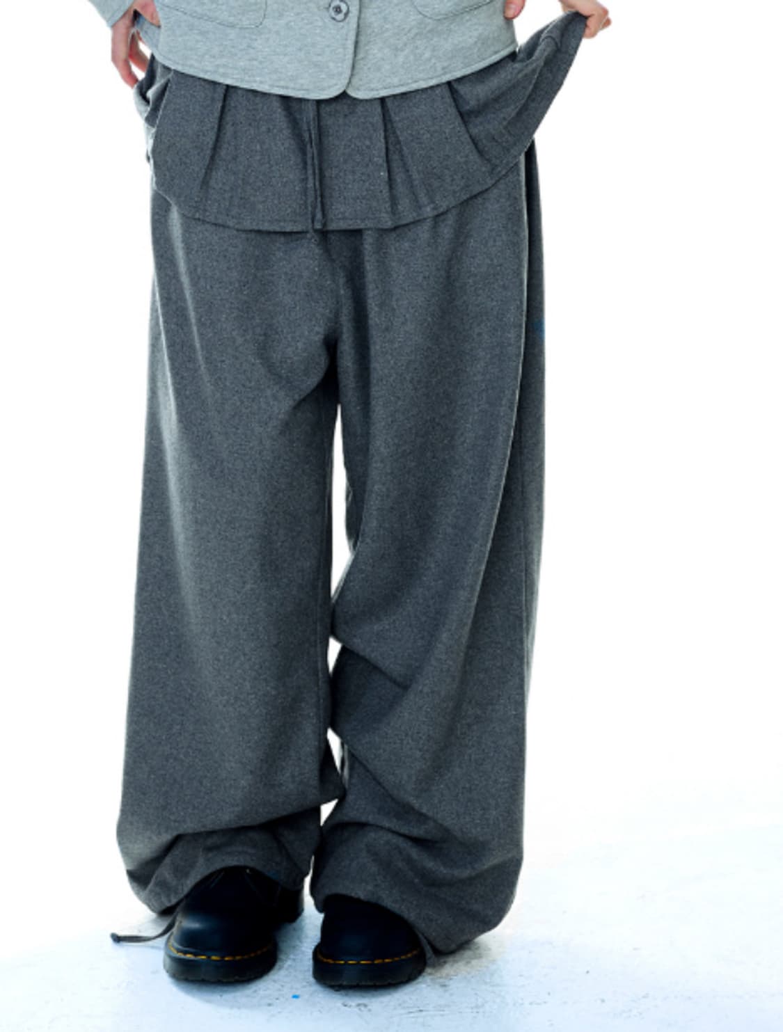 PLEATS OVER WOOL PANTS GREY 상품이미지2