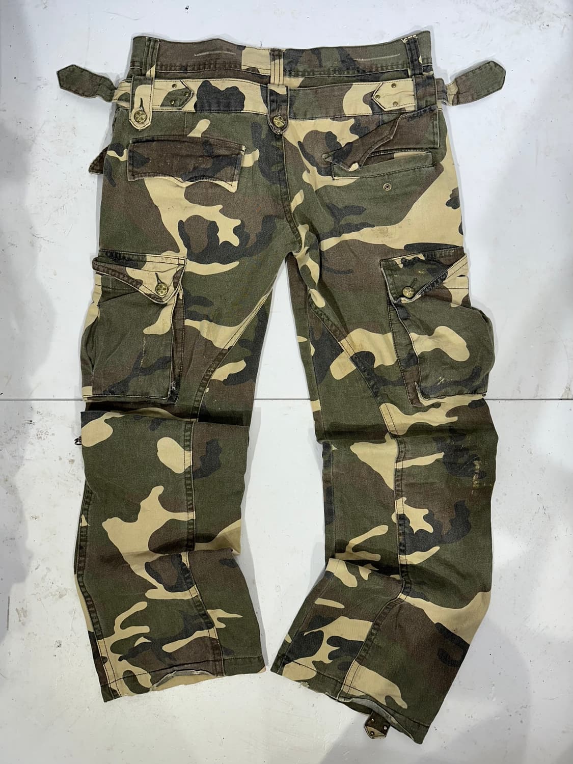 일본 빈티지 카키 카모 부츠컷 와이드 카고 팬츠  상품이미지5
