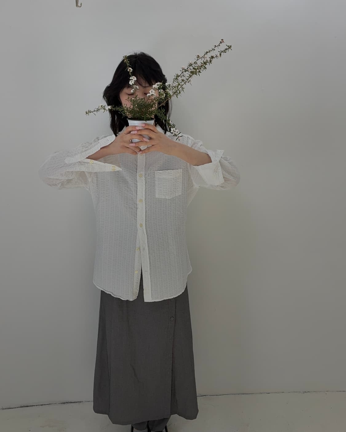 seersucker texture white shirt 상품이미지4