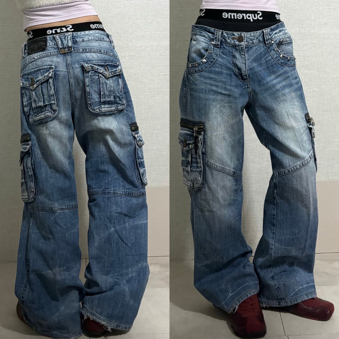 워시드 와이드 데님카고팬츠 상품이미지1