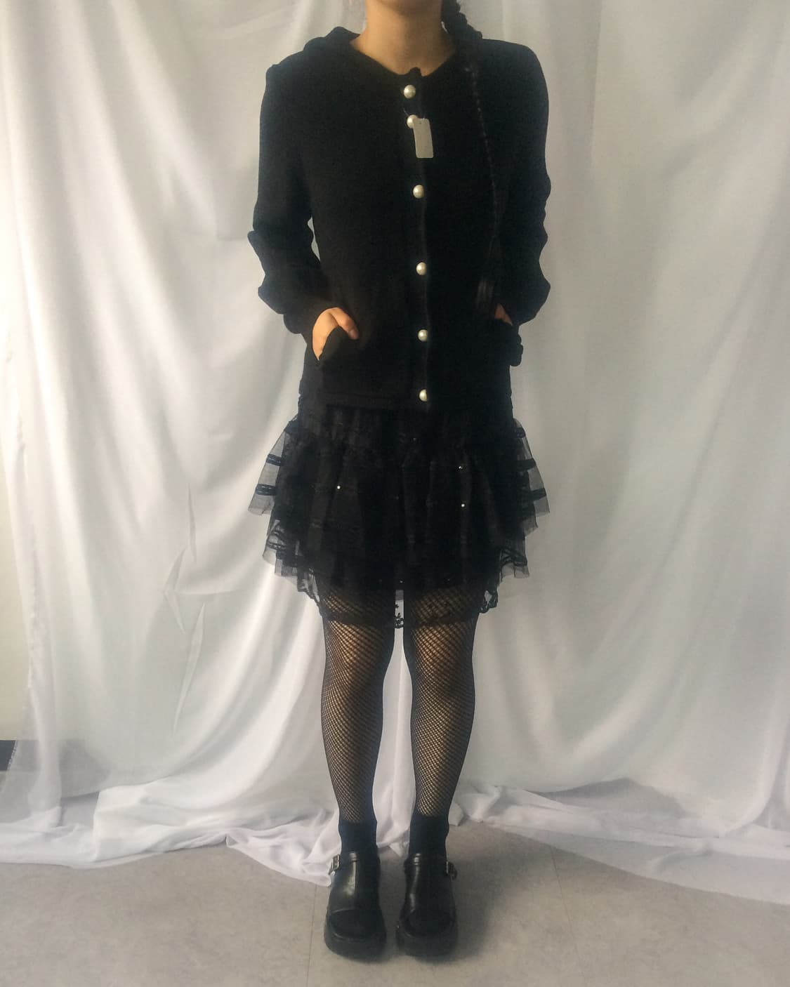 Button point frill knit hood cardigan 상품이미지6
