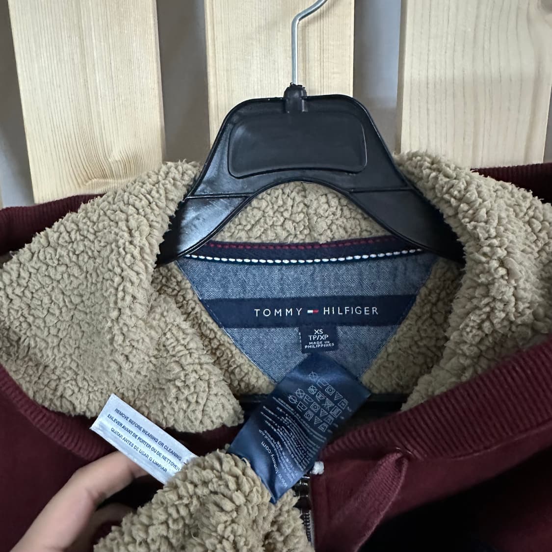 (S) 타미힐피거 버건디 양털 후드집업 상품이미지4