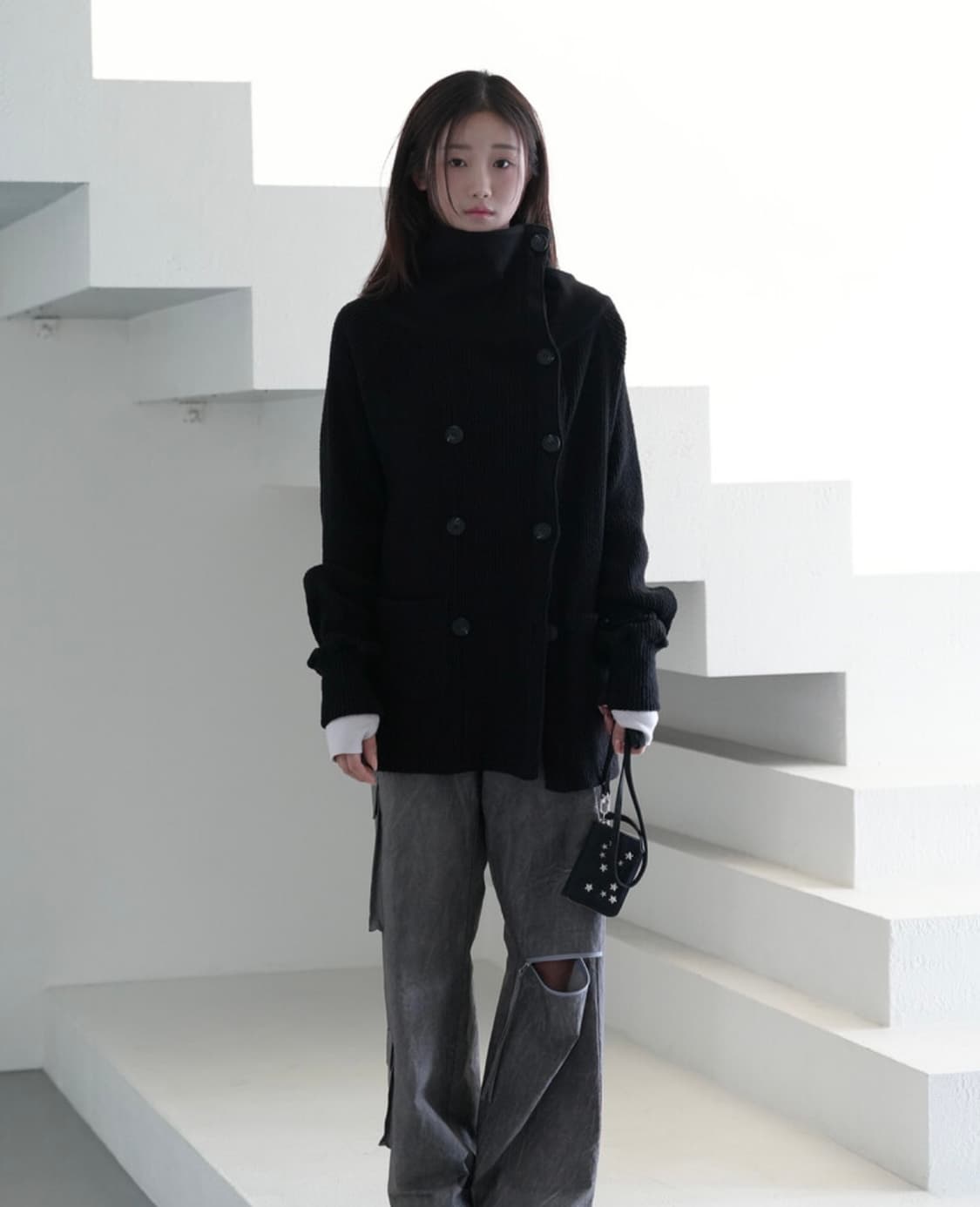 인앤양인하모니 더블 버튼 가디건 (블랙) 상품이미지1