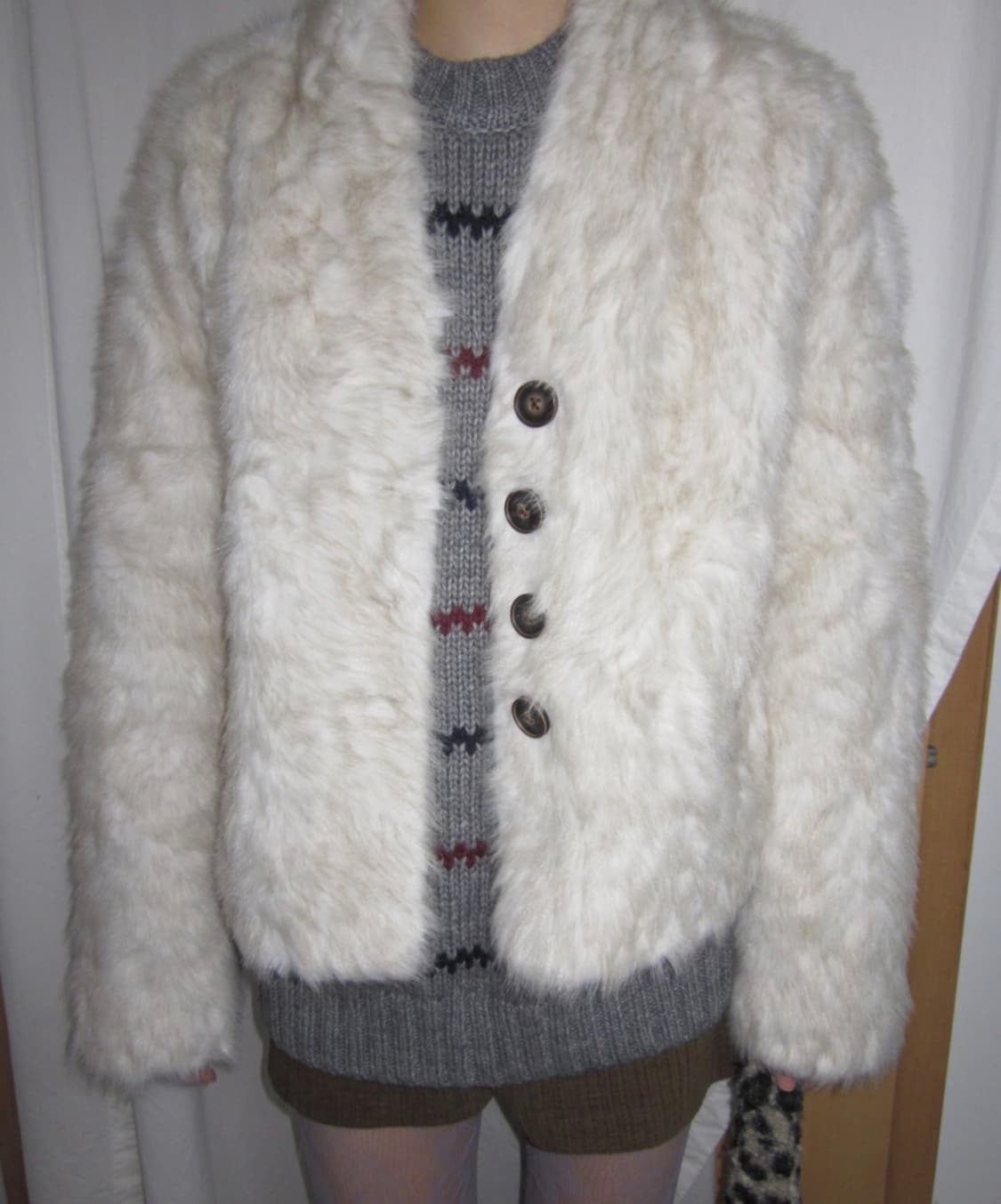 키이라 아이보리&베이지 퍼 자켓 상품이미지3