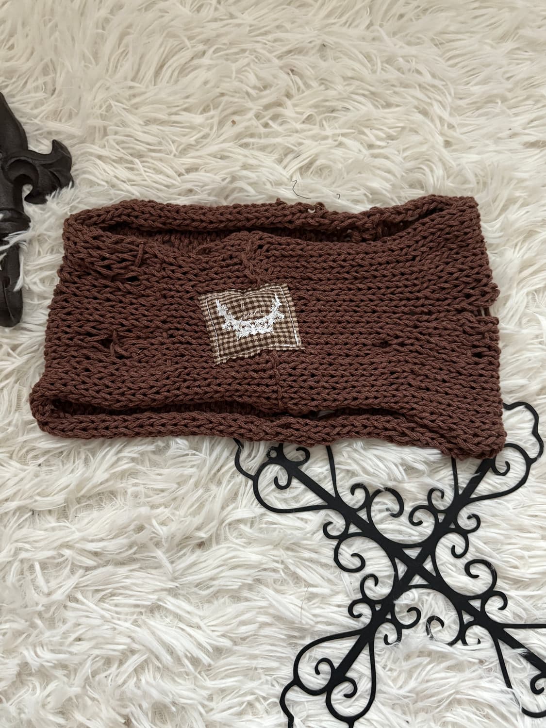 • hurtmade Brown Crochet Cross Damage Ha 상품이미지3