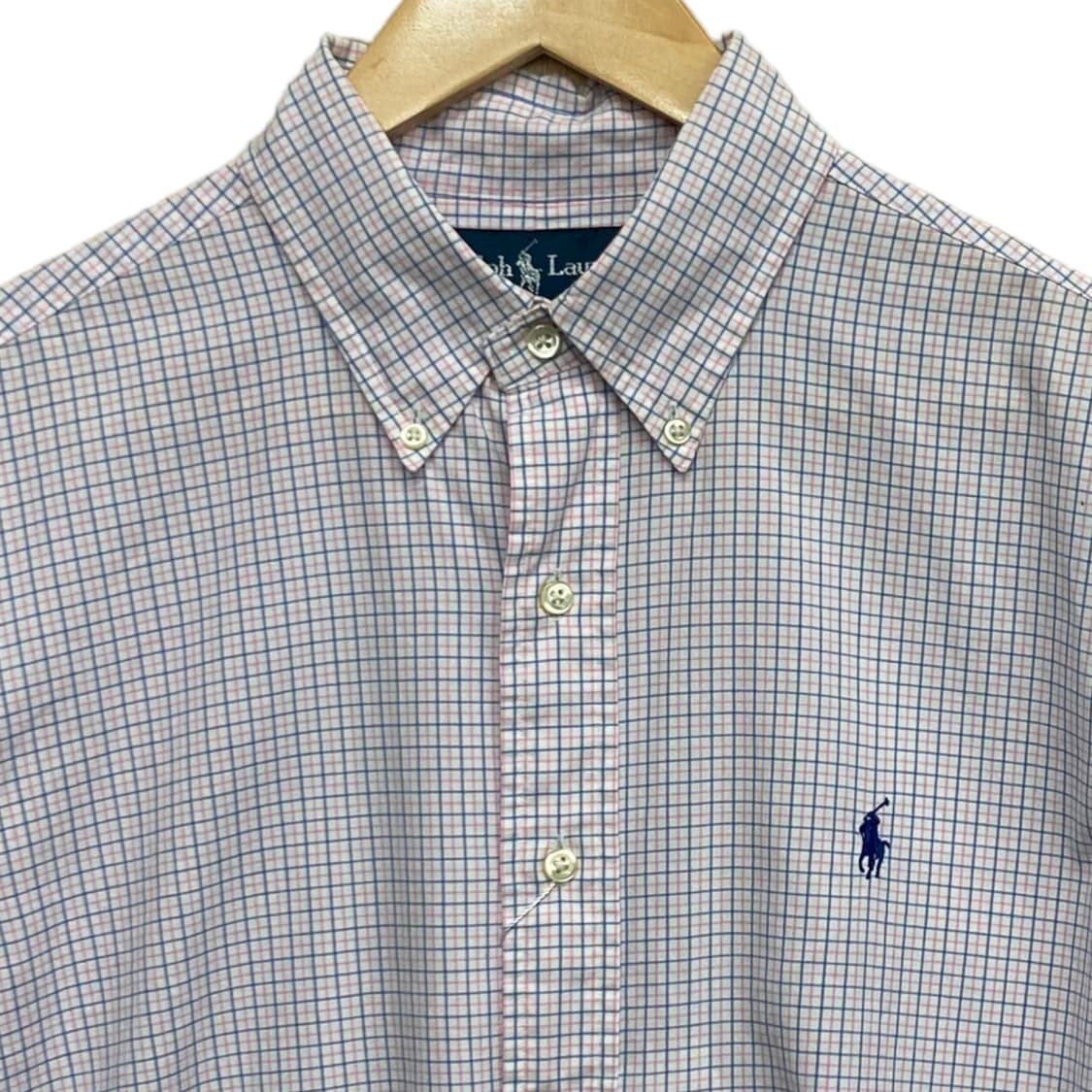 폴로 핑크 블루 체크 클래식핏 셔츠 M 상품이미지4