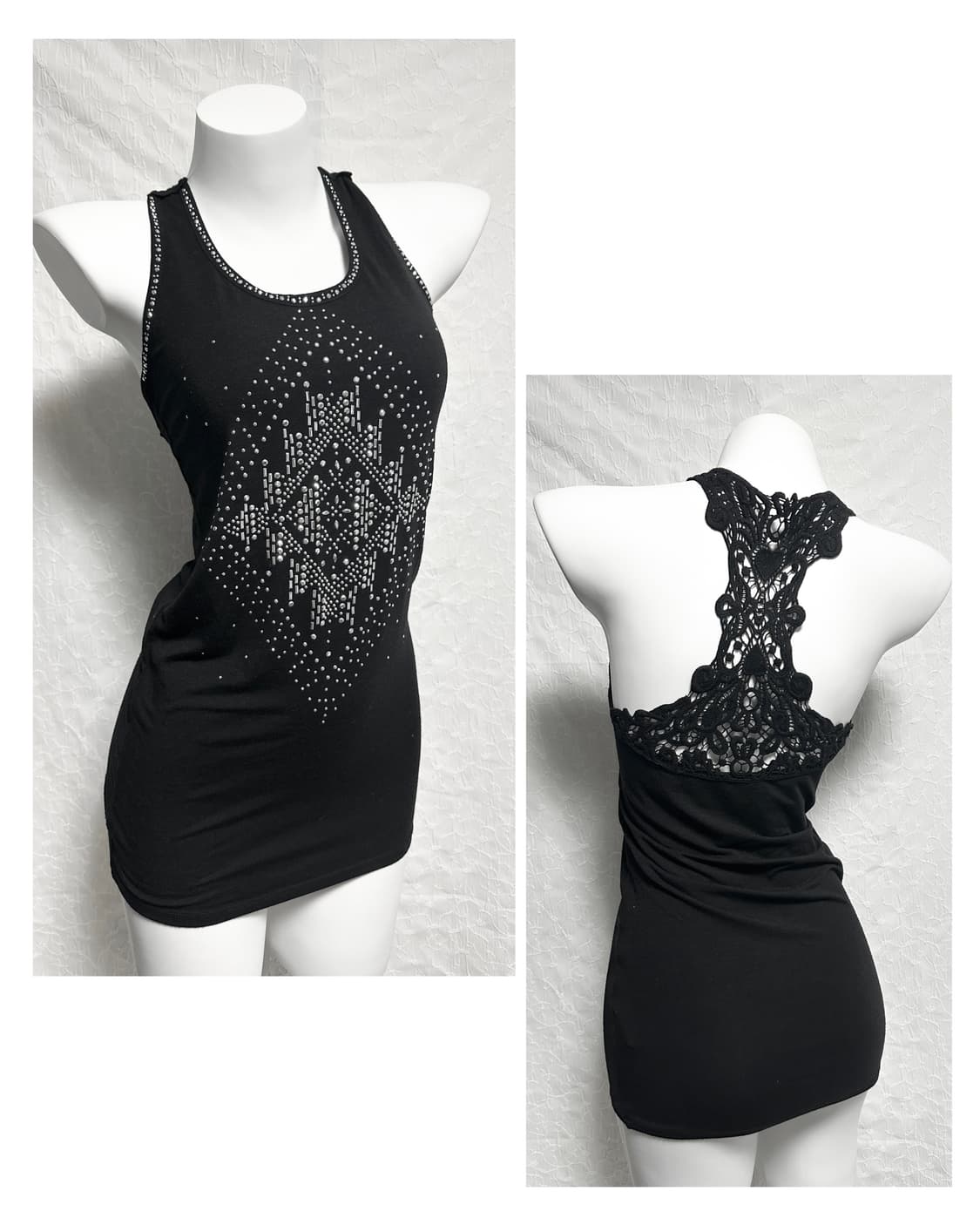 빈티지 갸루 펑크 큐빅 크로쉐 슬리브리스 탑 상품이미지1