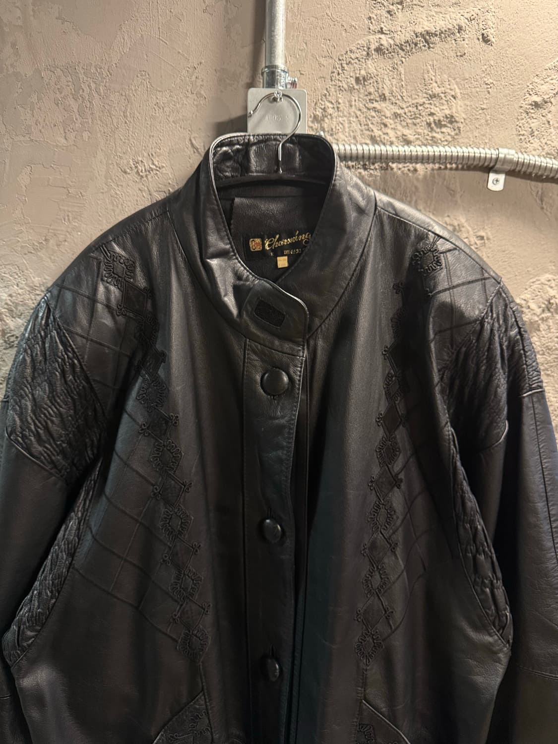 100 차밍 Charming 양가죽 레더 하프코트 블랙 상품이미지4