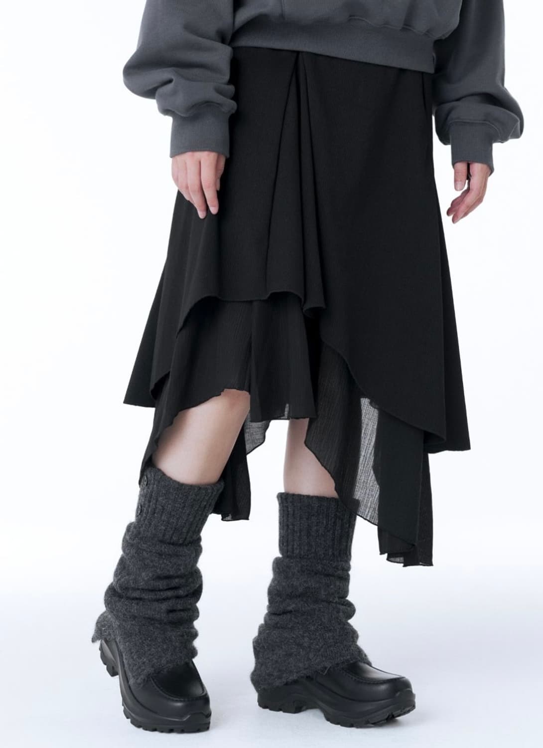 미세키서울 Unbalanced layered skirt Black 상품이미지1