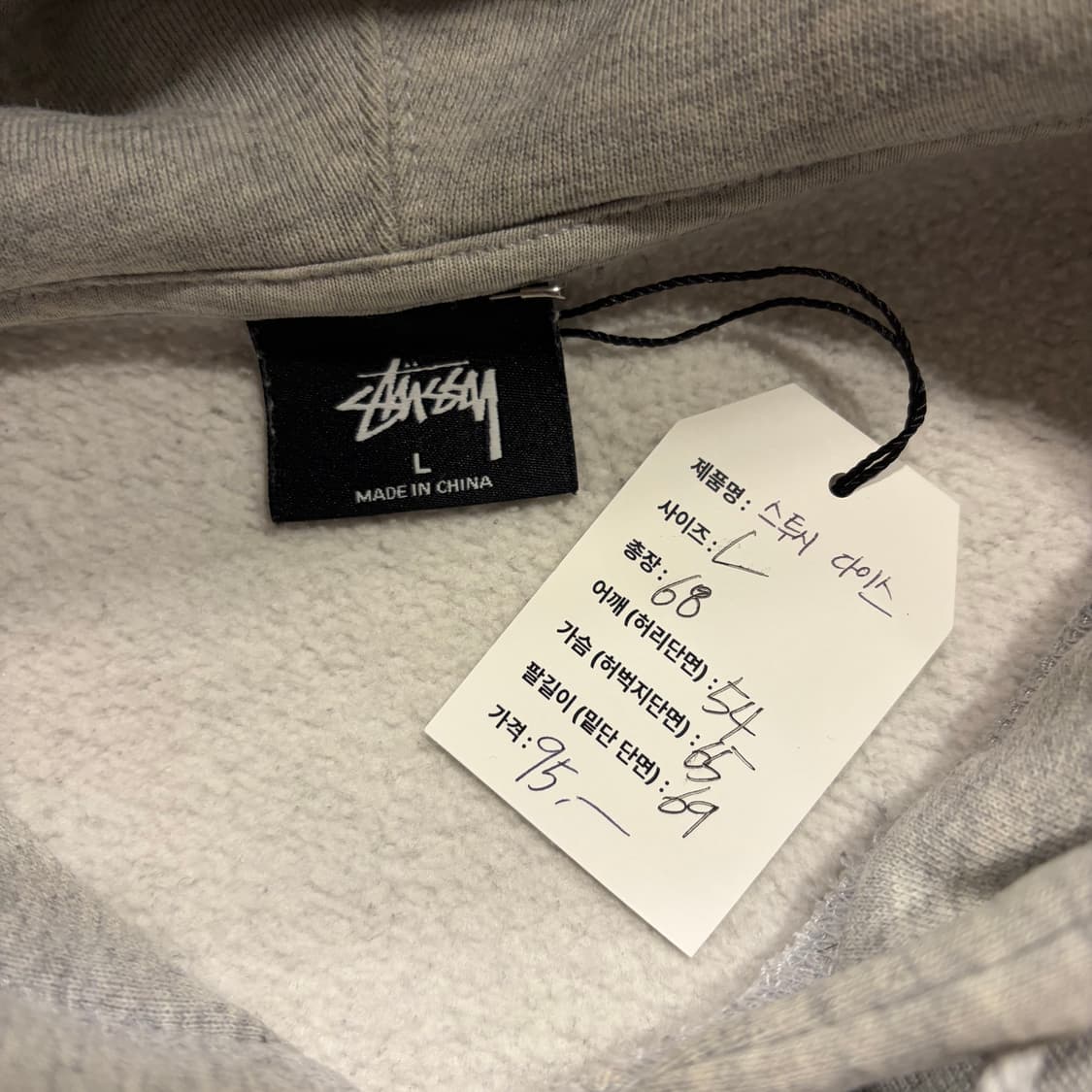 [L] 스투시 다이스 백 프린트 후드티 회색 C519 상품이미지5