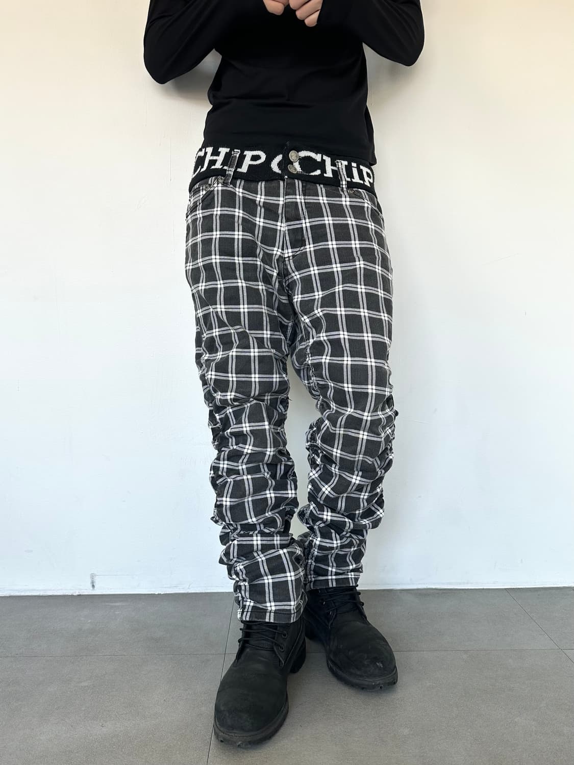 JPN VTG 셔링 체크 새깅팬츠 상품이미지2