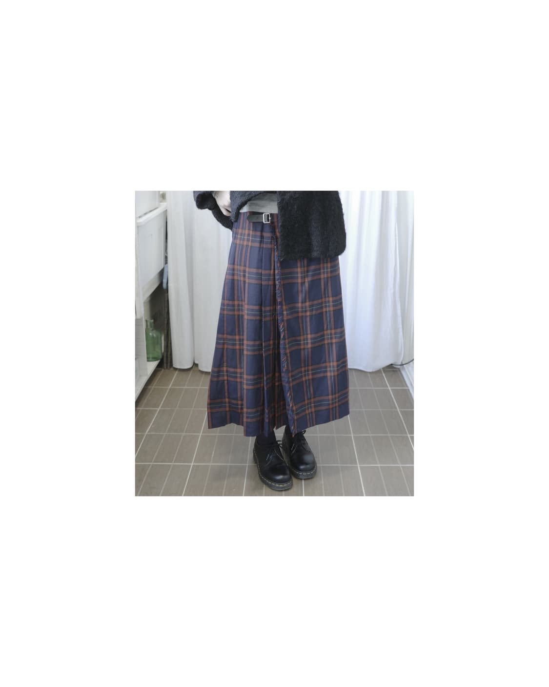 Orange check skirt 상품이미지2