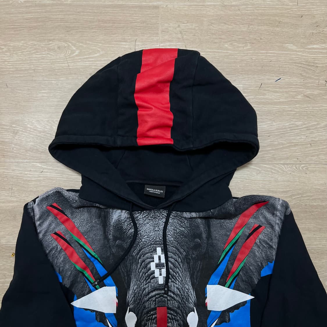 마르셀로 불론 엘리펀트 그래픽 빅 프린팅 후드티 [블랙] XS/85 상품이미지2