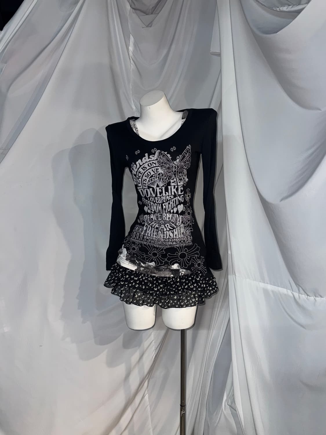 (5pcs) MKR엠케이알 데일리펑크 나비자수 오리엔탈 무채색 코디세트  상품이미지6