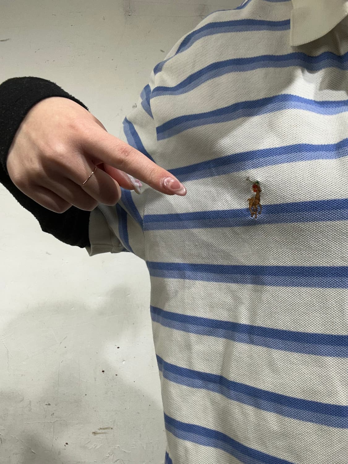 폴로 랄프 로렌 화이트 블루 줄무늬 단가라 반팔 피케이티 카라티 L 상품이미지4