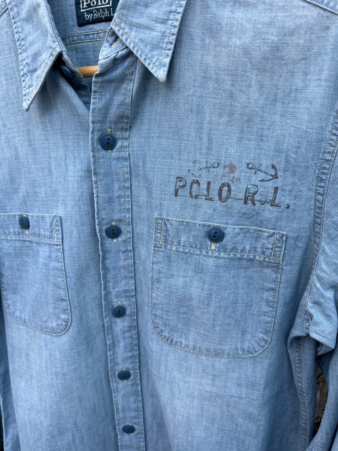 폴로 랄프로렌 빈티지 미해군 스탠실 샴브레이 셔츠 s  상품이미지5